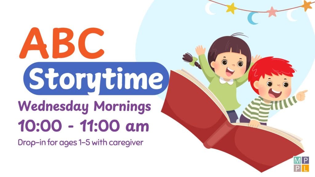 Children riding on a book in the sky