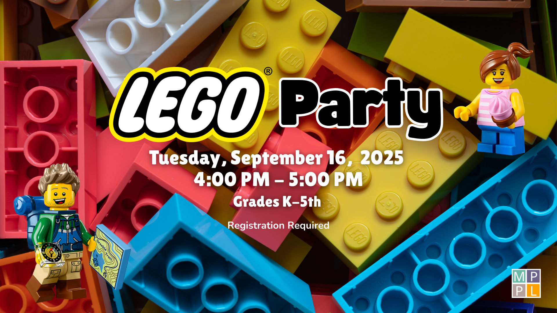 Lego pieces all over the page.