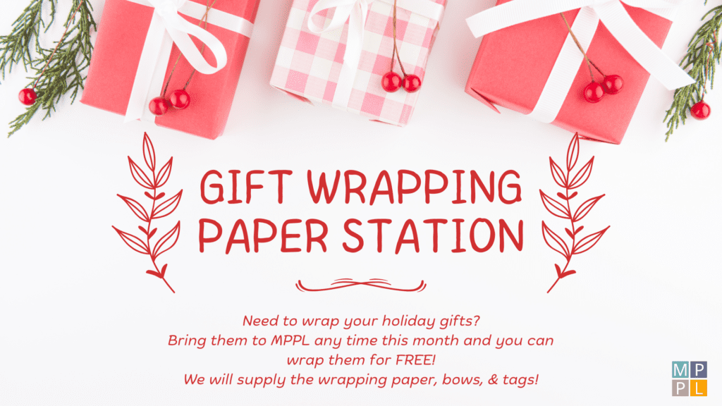 Red paper wrapped gifts with greenery