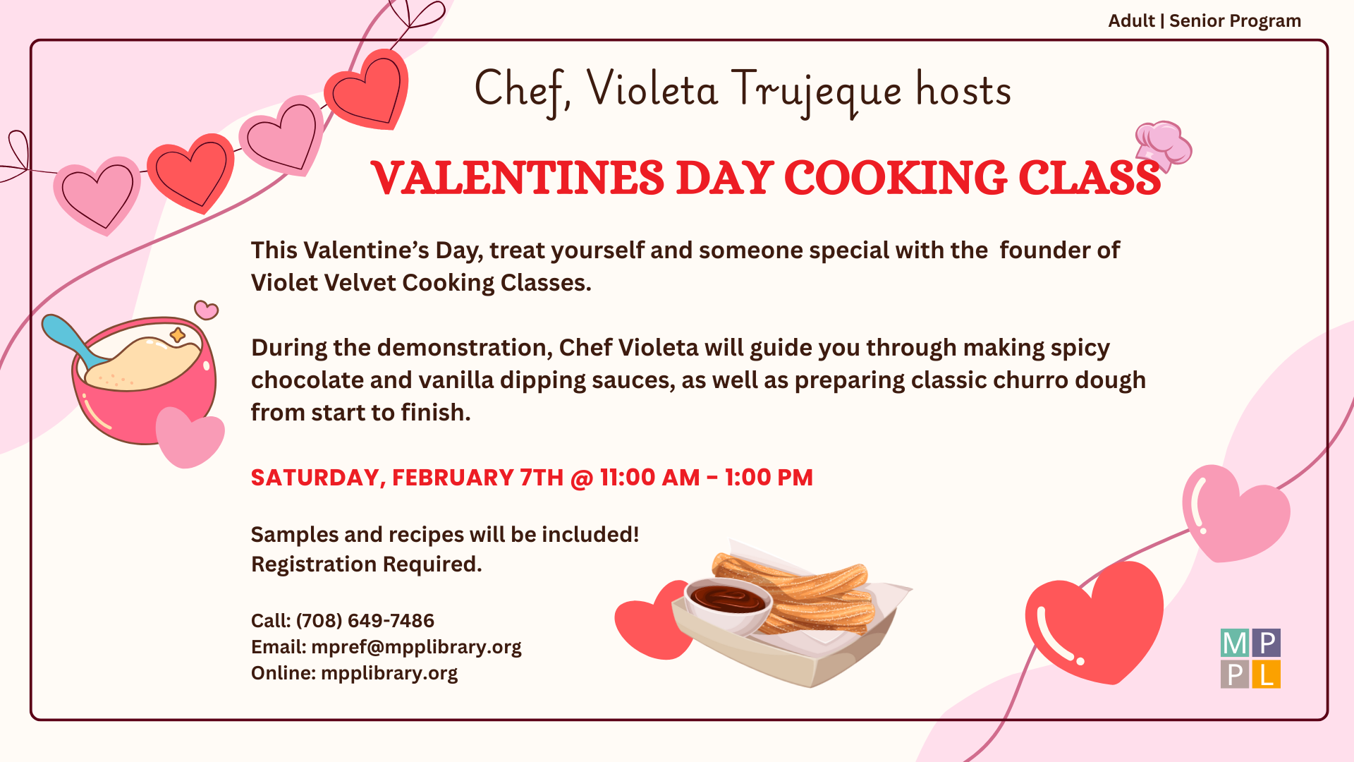 Pink and Red Heart Banners with Churros and Chocolate Dip